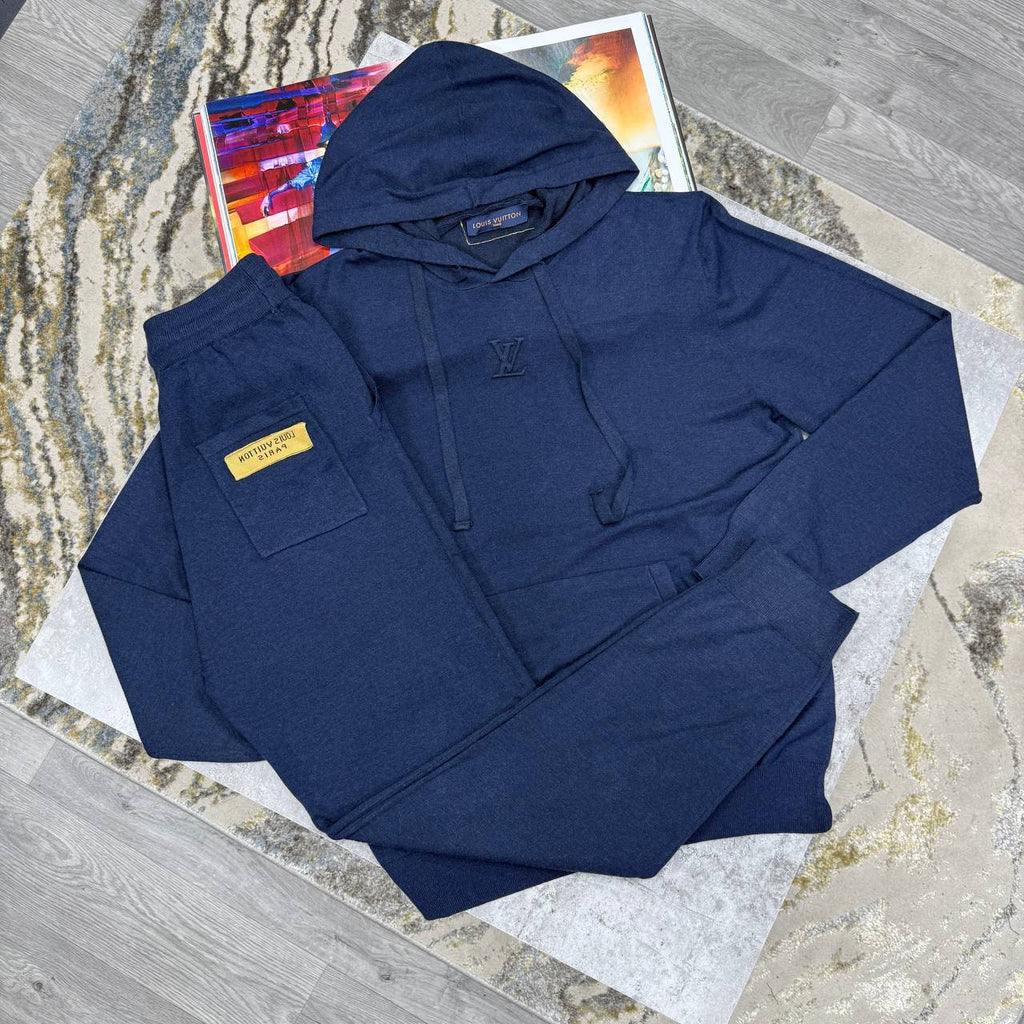 Louis Vuitton Logo Hooded Solid Tracksuit Mens in 2 Colors Best Sale UK Reps AAA Quality