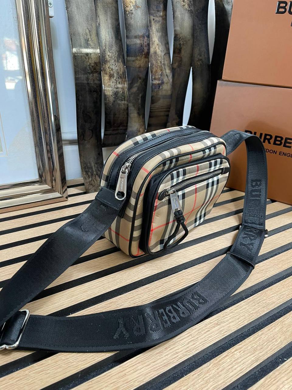 Burberry Vintage Check and Leather Beige Color Cross Body Bag