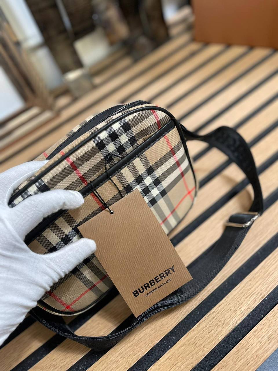 Burberry Vintage Check and Leather Beige Color Cross Body Bag