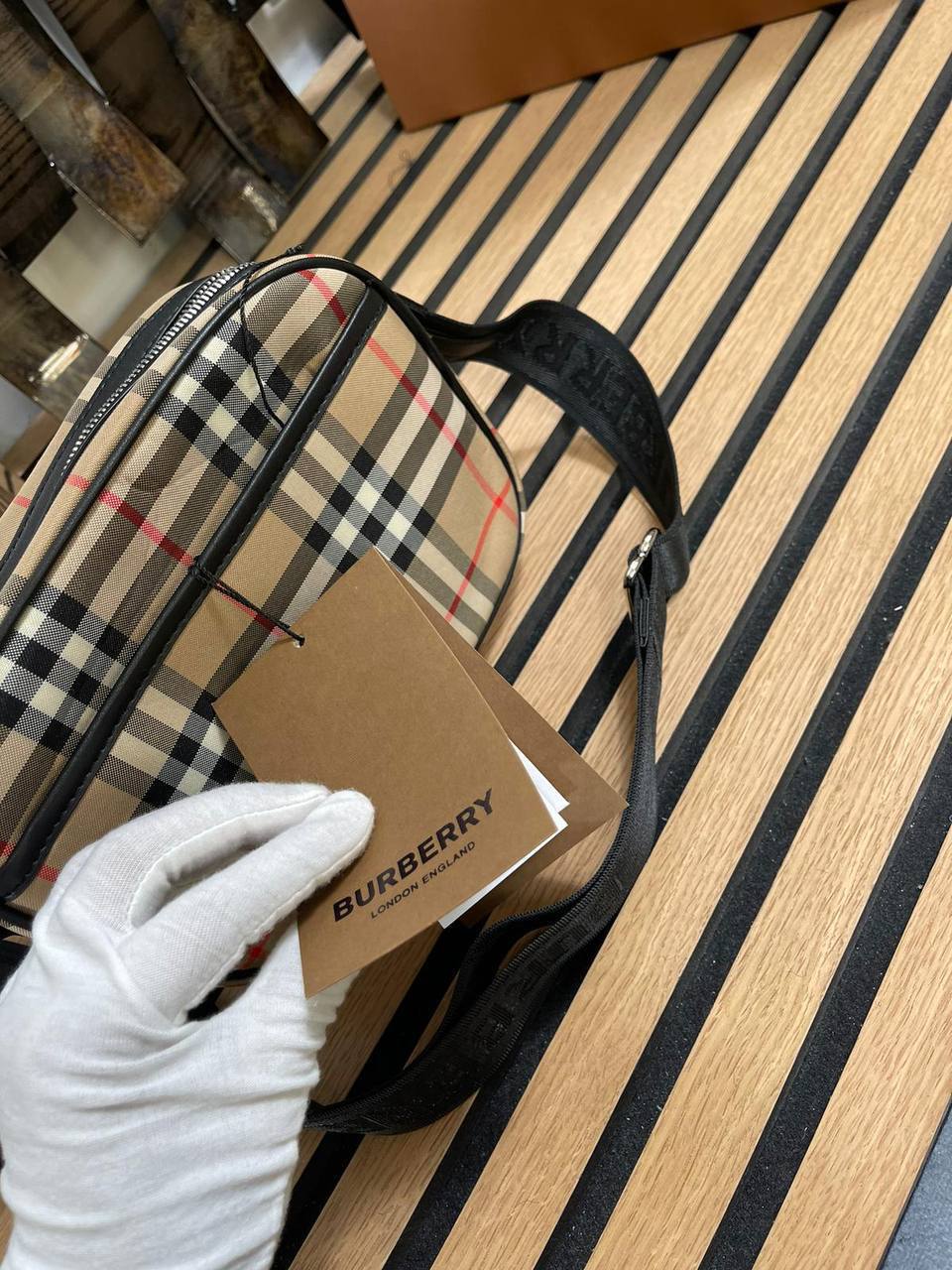 Burberry Vintage Check and Leather Beige Color Cross Body Bag