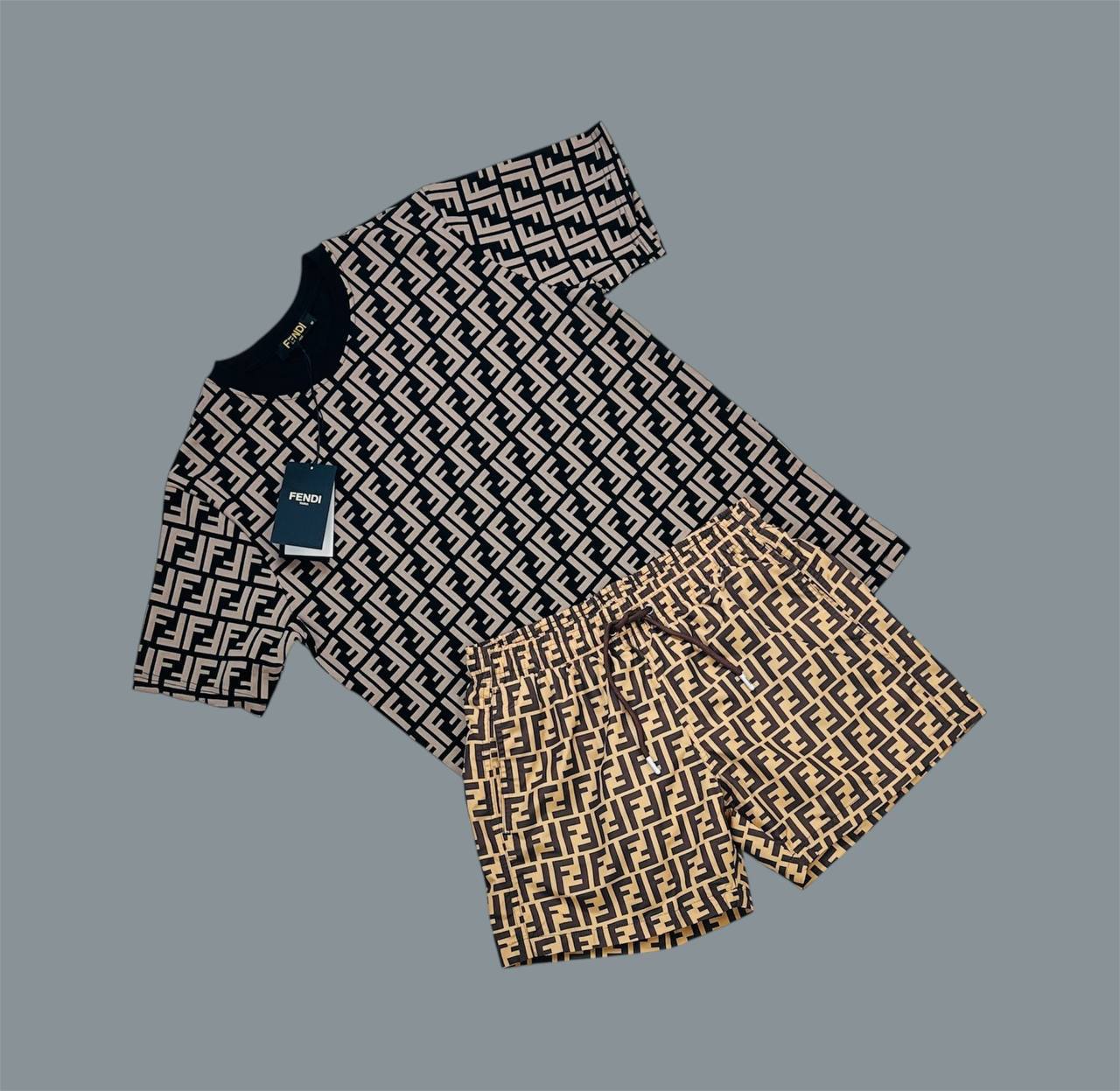 Fendi FF Monogram Logo Crew Neck T-Shirts & Shorts Sets Mens in Multiple Colors UK Reps AAA Quality