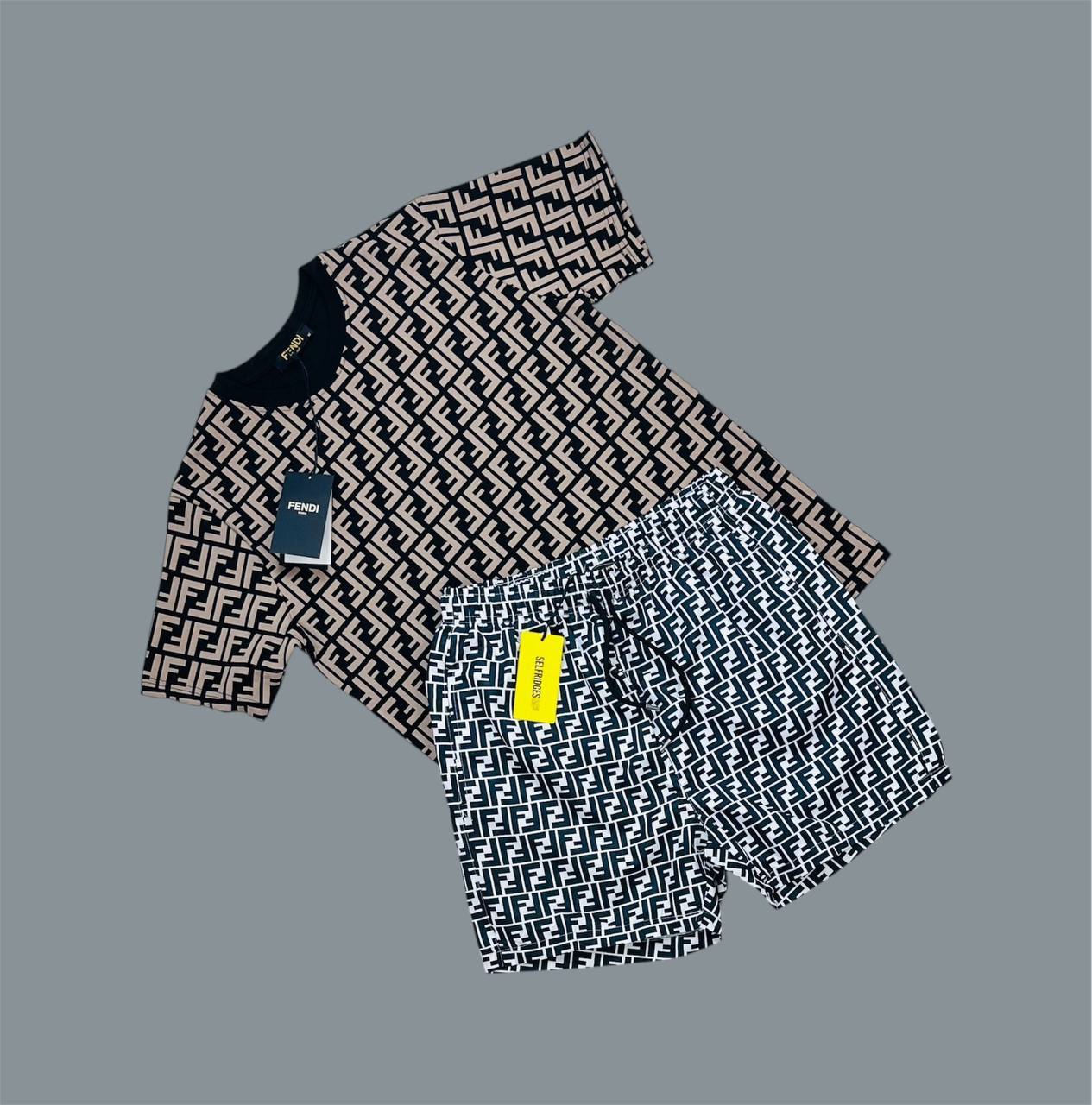 Fendi FF Monogram Logo Crew Neck T-Shirts & Shorts Sets Mens in Multiple Colors UK Reps AAA Quality