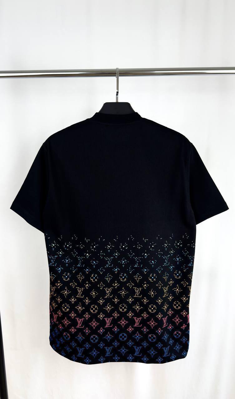 Louis Vuitton Monogram Gradient Embellished Short Sleeve T-Shirt Mens in 2 Colors Best Sale UK Reps AAA Quality