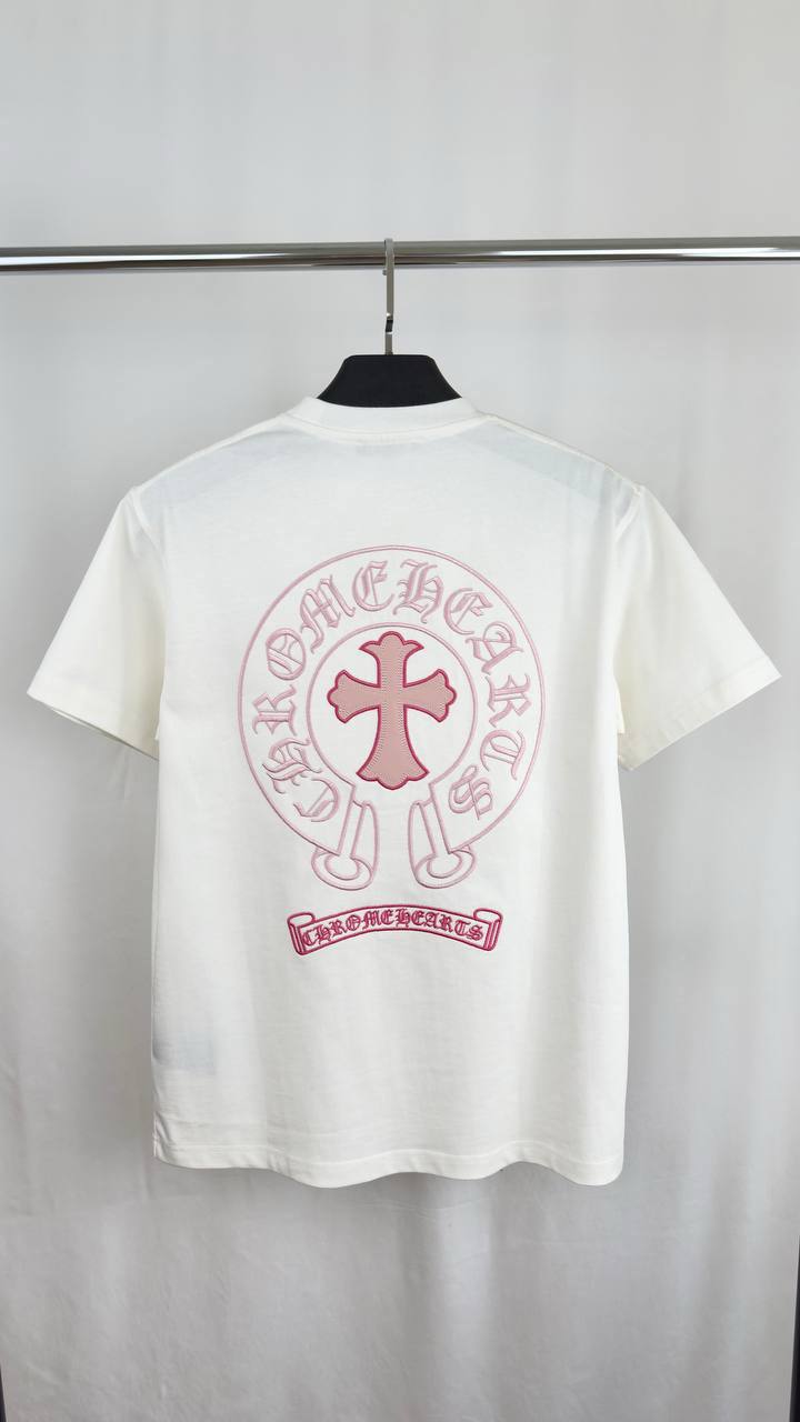 Chrome Hearts Pink Logo T Shirt Round Neck Mens in 2 Colors Best Sale UK Reps AAA Quality