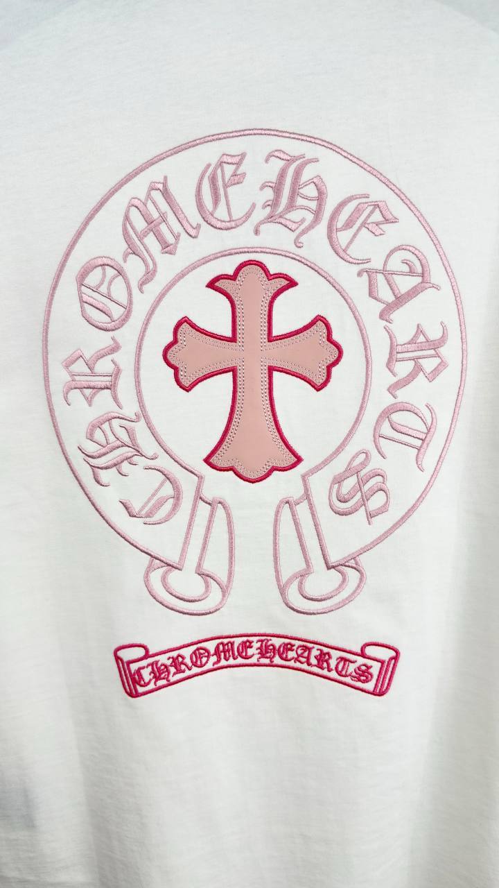Chrome Hearts Pink Logo T Shirt Round Neck Mens in 2 Colors Best Sale UK Reps AAA Quality