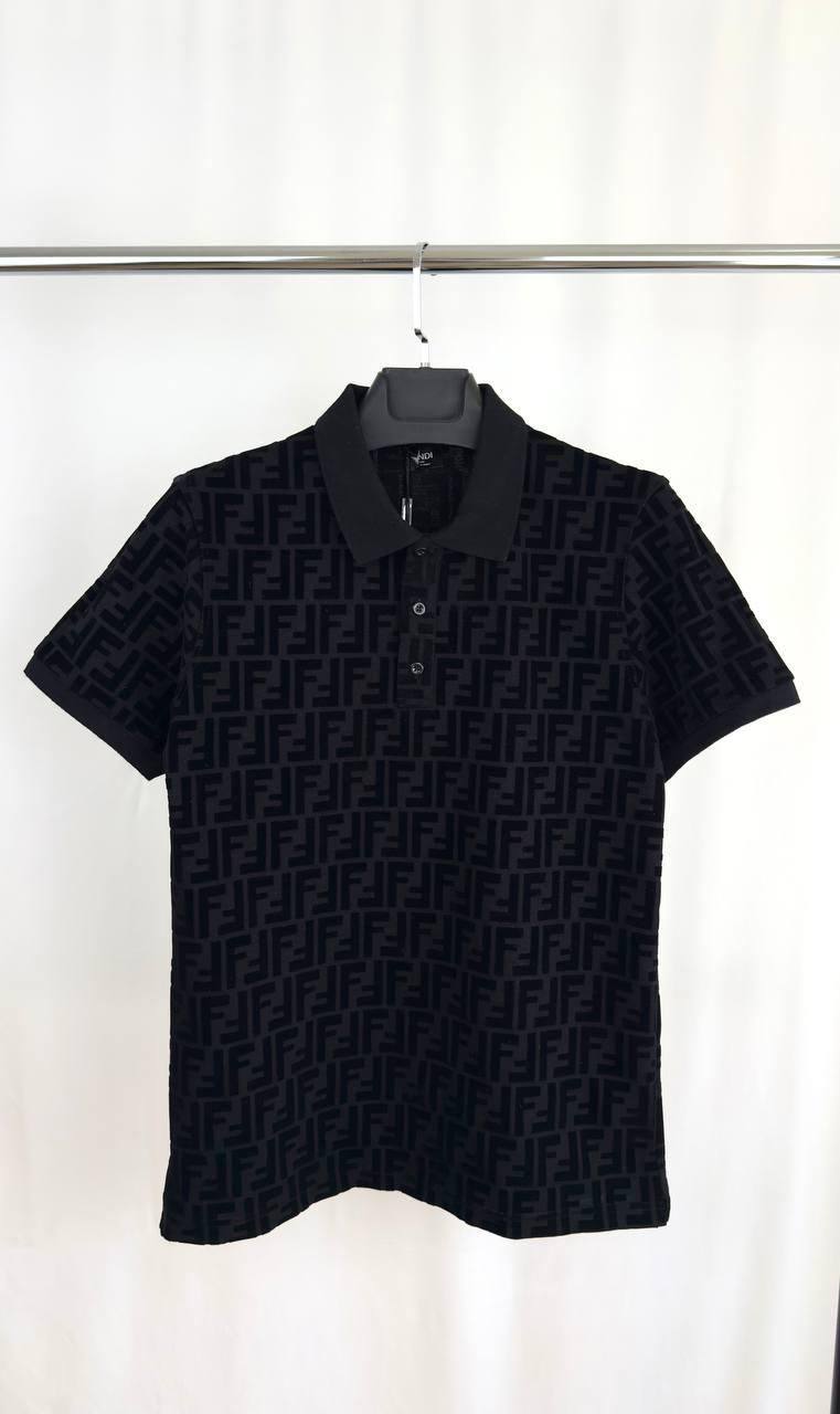 Fendi FF Monogram Polo Shirts Mens in Black Color Best Sale UK Reps AAA Quality