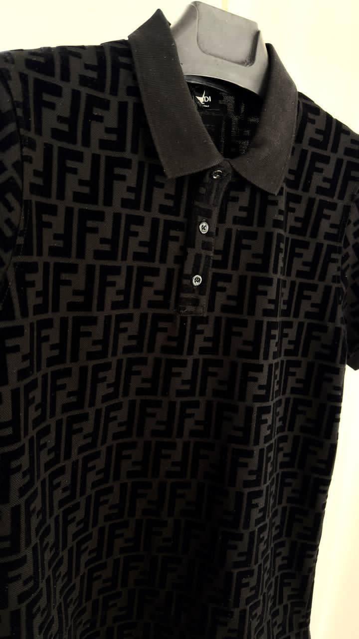 Fendi FF Monogram Polo Shirts Mens in Black Color Best Sale UK Reps AAA Quality