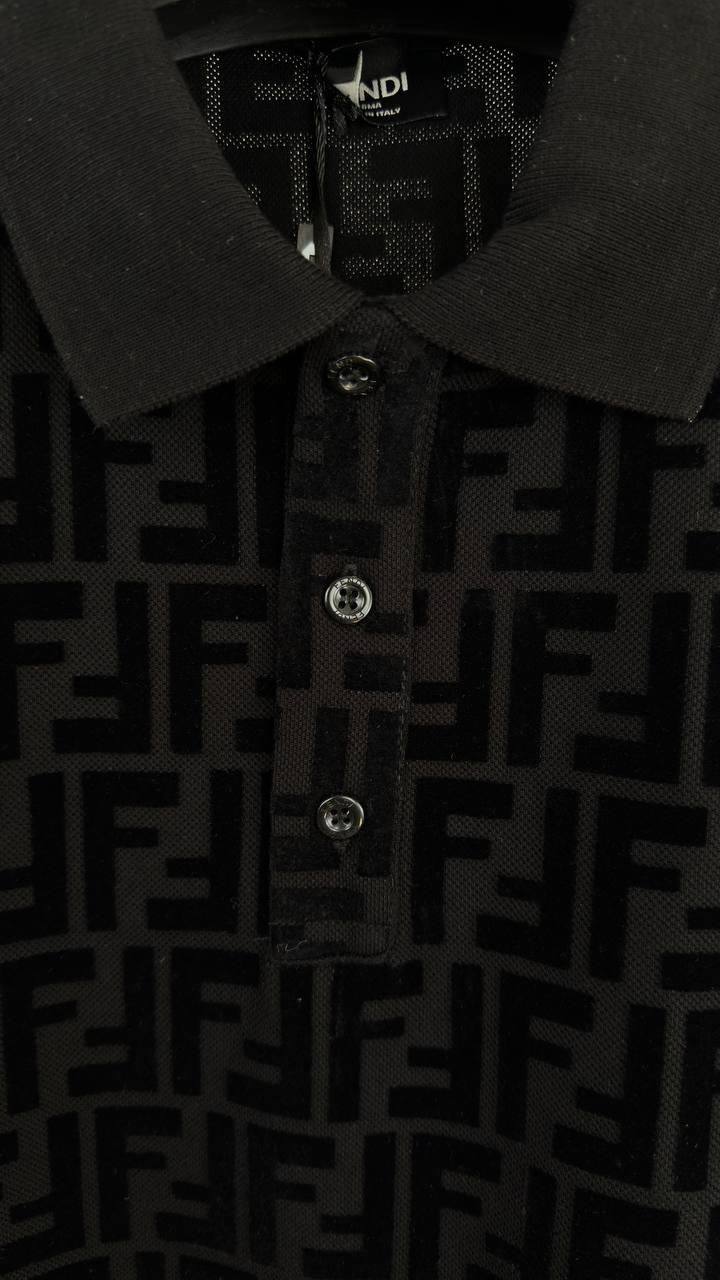 Fendi FF Monogram Polo Shirts Mens in Black Color Best Sale UK Reps AAA Quality