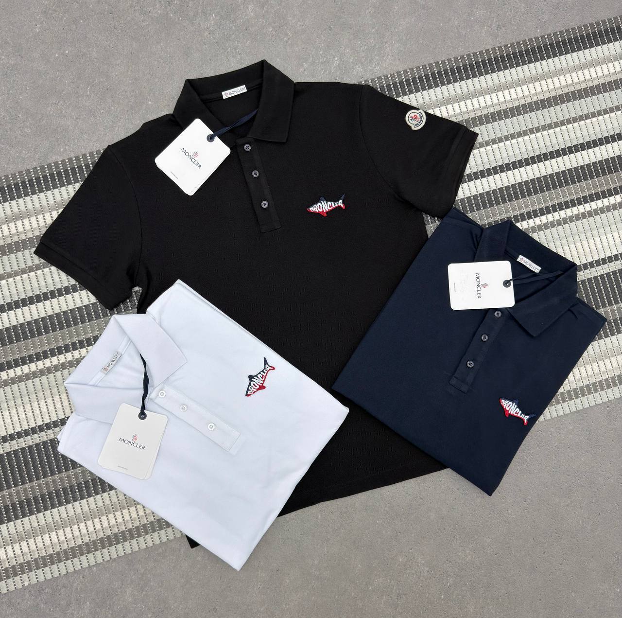 Moncler Shark Patch Cotton Piquet Polo Shirt Men's Multiple Colors UK Reps AAA