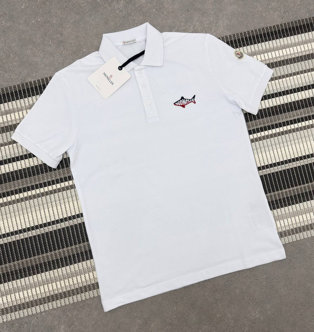 Moncler Shark Patch Cotton Piquet Polo Shirt Men's Multiple Colors UK Reps AAA