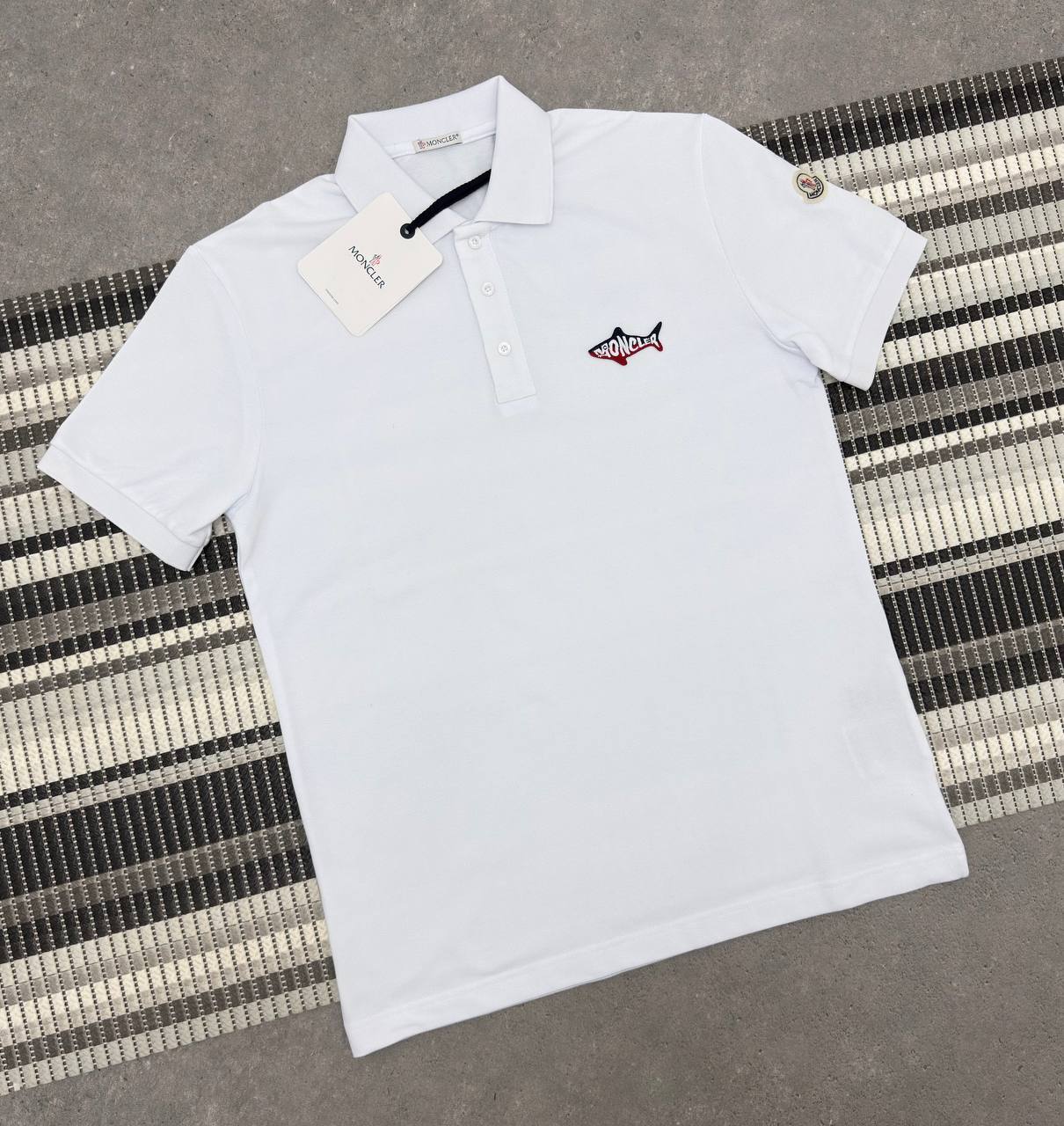 Moncler Shark Patch Cotton Piquet Polo Shirt Men's Multiple Colors UK Reps AAA