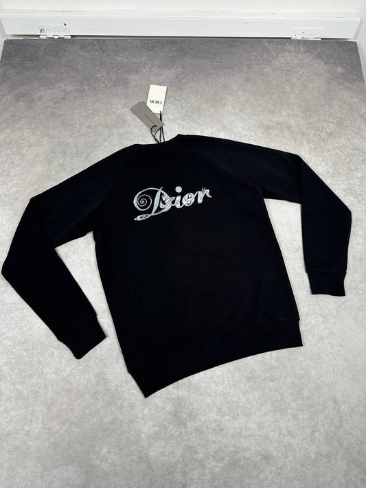 Christian Dior Logo Embroidered Round Neck Mens Jumpers in Black Color Best Sale UK Reps AAA Quality