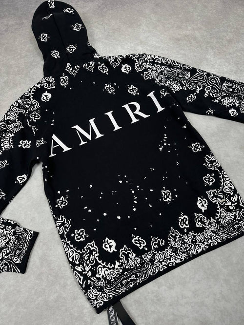 Amiri Bandana Pattern Hoodie Mens in Black Colors Best Sale UK Reps AAA Quality