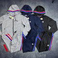 Moncler Striped Cotton-Jersey Zip-Up Logo Patch Hooded Tracksuit Mens in Multiple Colors Best Sale UK Reps AAA Quality