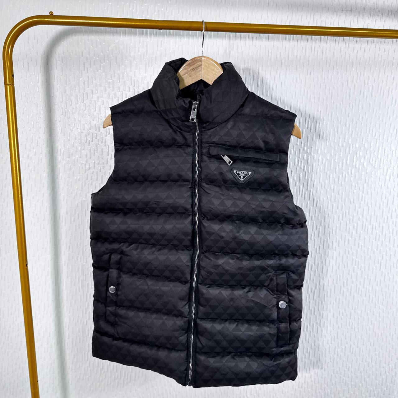 Prada Triangle Logo Padded Pocket Button Mens Gilets in 2 Colors Best Sale UK Reps AAA Quality