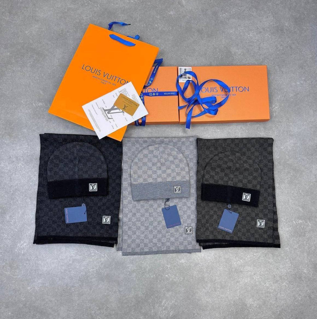 Louis Vuitton Monogram Cashmere Scarf & Cap Set Mens in Multiple Colors Best Sale UK Reps AAA Quality