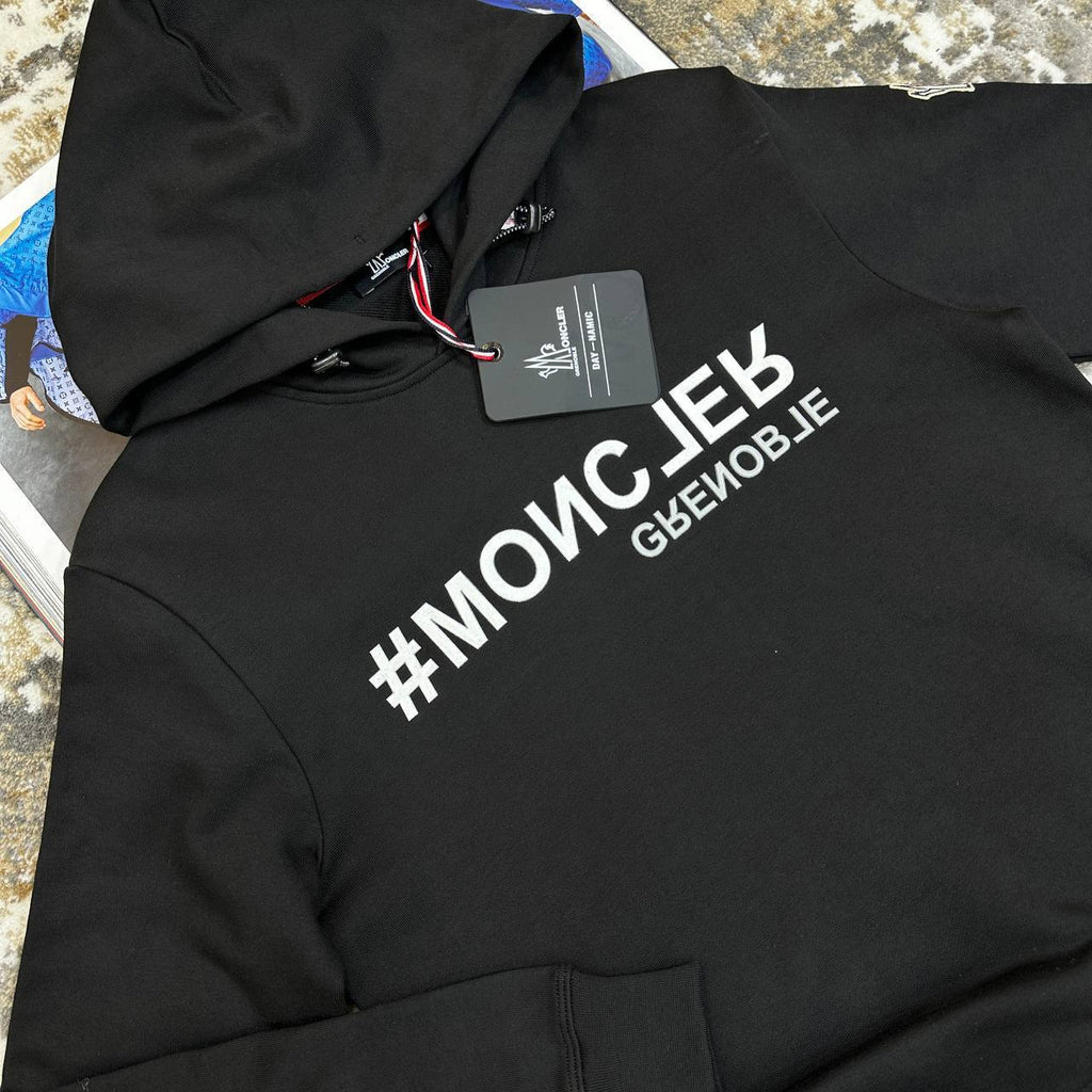 Moncler Black Mirrored Logo Cotton Hoodie Mens in Multiple Colors Best Sale UK Reps AAA Quality