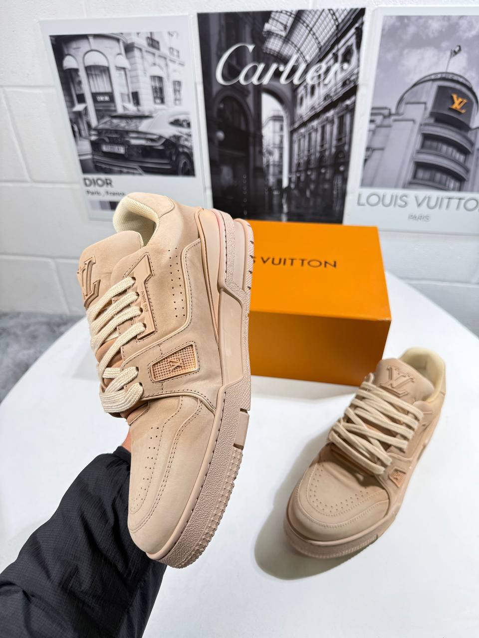 Louis Vuitton LV Trainer Distressed Triple Beige Mens Best Sale UK Reps AAA Quality