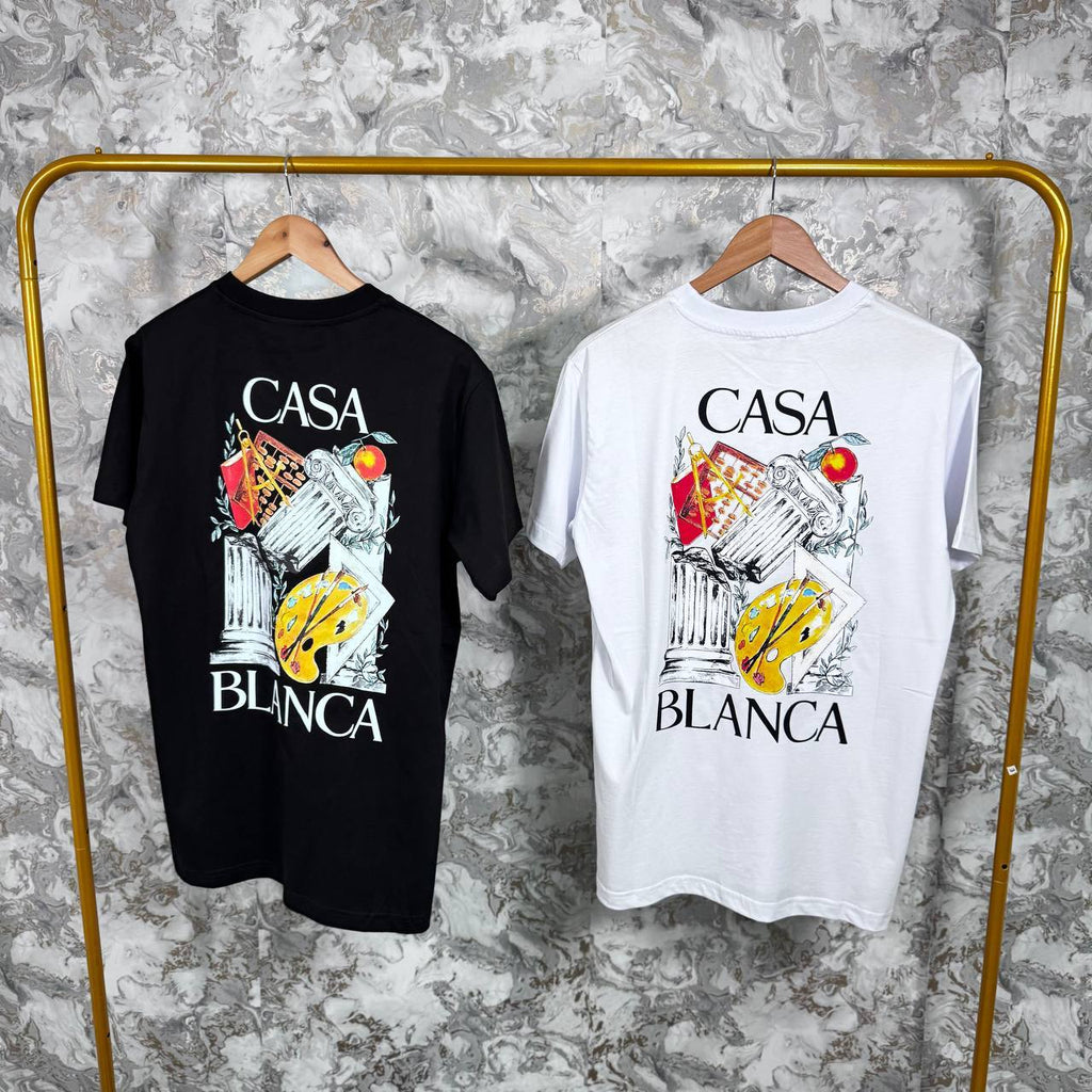 Casablanca L'Artiste Printed Crewneck T-Shirt Mens in 2 Colors Best Sale UK Reps AAA Quality