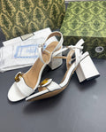 Gucci GG Marmont Metallic Leather Mid-Heels Sandals Women's White Color UK Replica AAA Quality