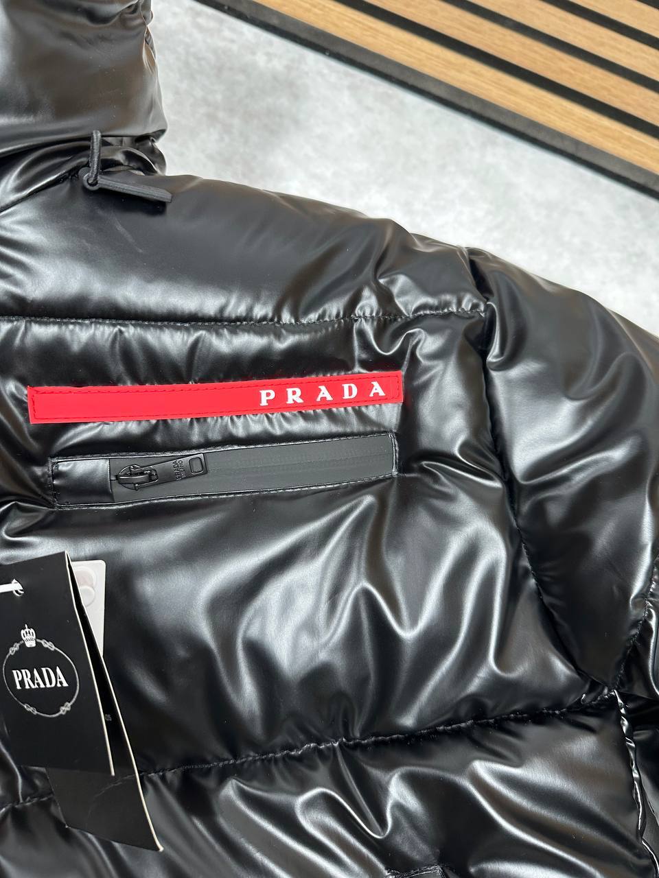 Prada Dincer Short Down Logo Jacket Mens in Black Color Best Sale UK Reps AAA Quality
