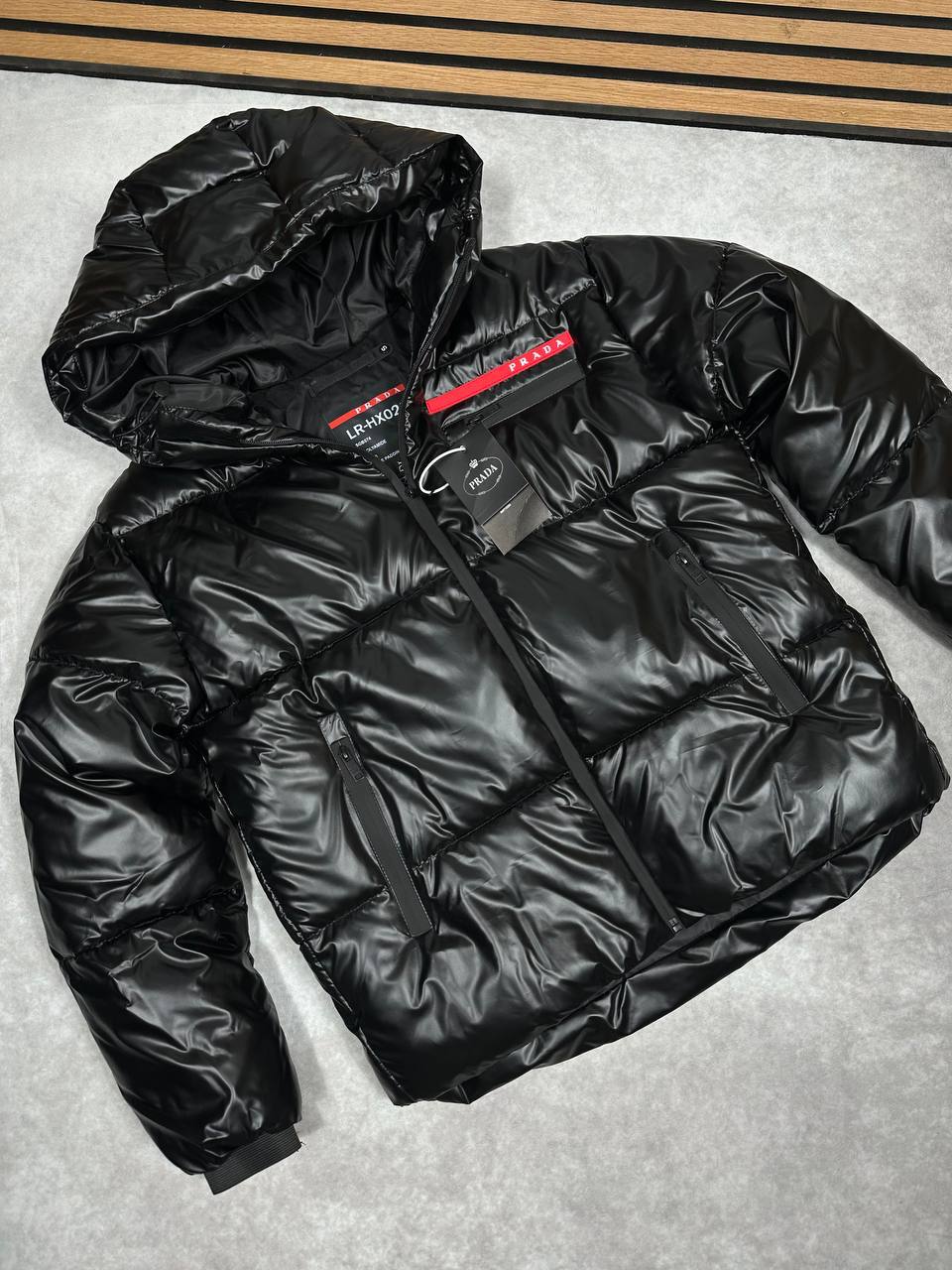 Prada Dincer Short Down Logo Jacket Mens in Black Color Best Sale UK Reps AAA Quality
