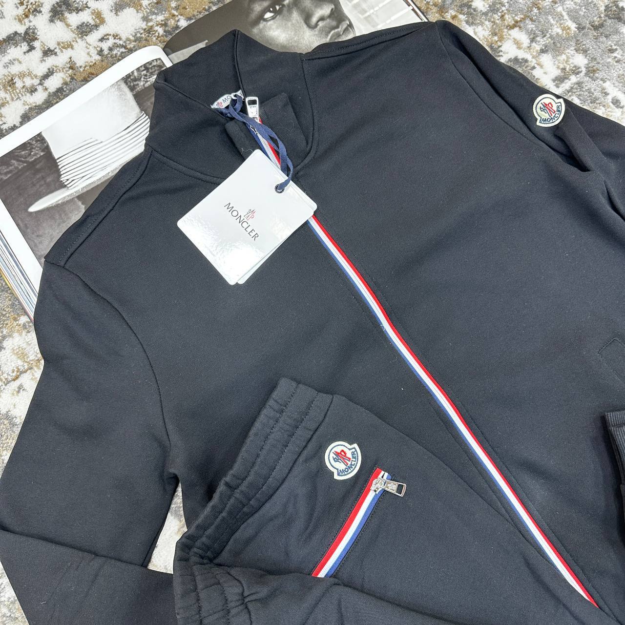 Moncler Tricolour-Trim Cotton Fashion Tracksuits Mens in Multiple Colors UK Reps AAA Quality
