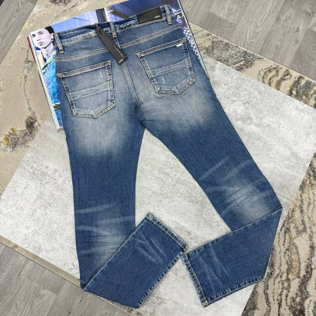 Amiri Streetwear High Stretch Ripped Blue Multiple Waist Sizes Mens Best Sale UK Reps AAA Quality