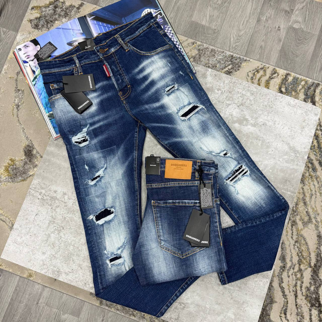 Dsquared2 Streetwear Light Blue Holes Ripped Blue Multiple Waist Sizes Mens Best Sale UK Reps AAA Quality
