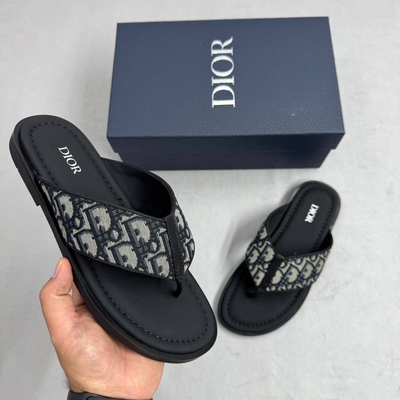 Christian Dior Alias Thong Oblique Black Mens Sliders UK Reps AAA Quality