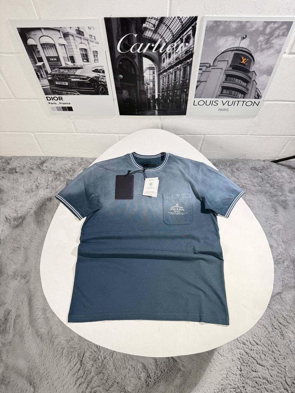 Prada Logo Old Effect Men's T-Shirts in 2 Colors Best Sale UK Reps AAA Quality
