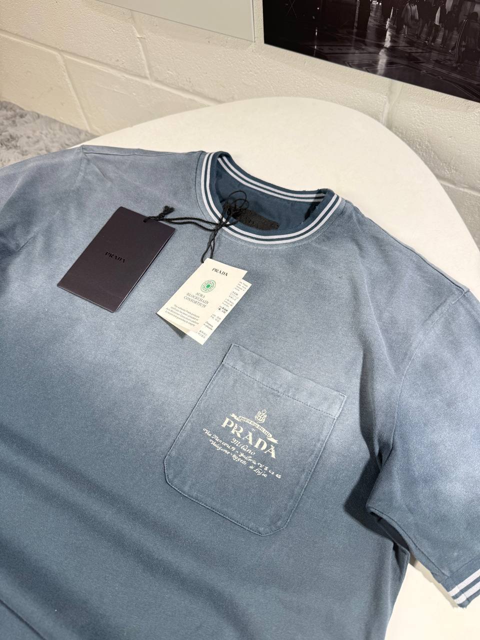Prada Logo Old Effect Men's T-Shirts in 2 Colors Best Sale UK Reps AAA Quality