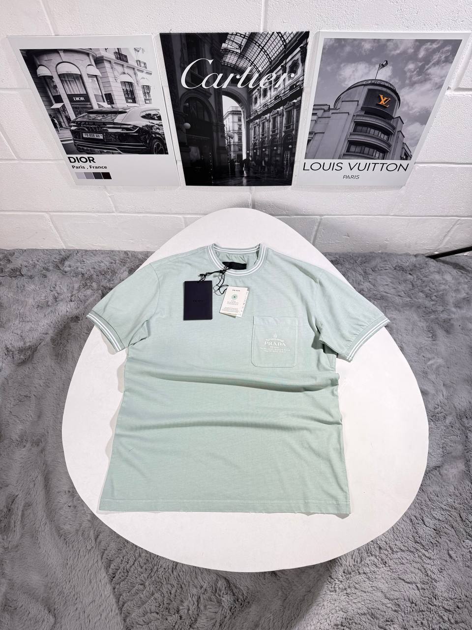 Prada Logo Old Effect Men's T-Shirts in 2 Colors Best Sale UK Reps AAA Quality