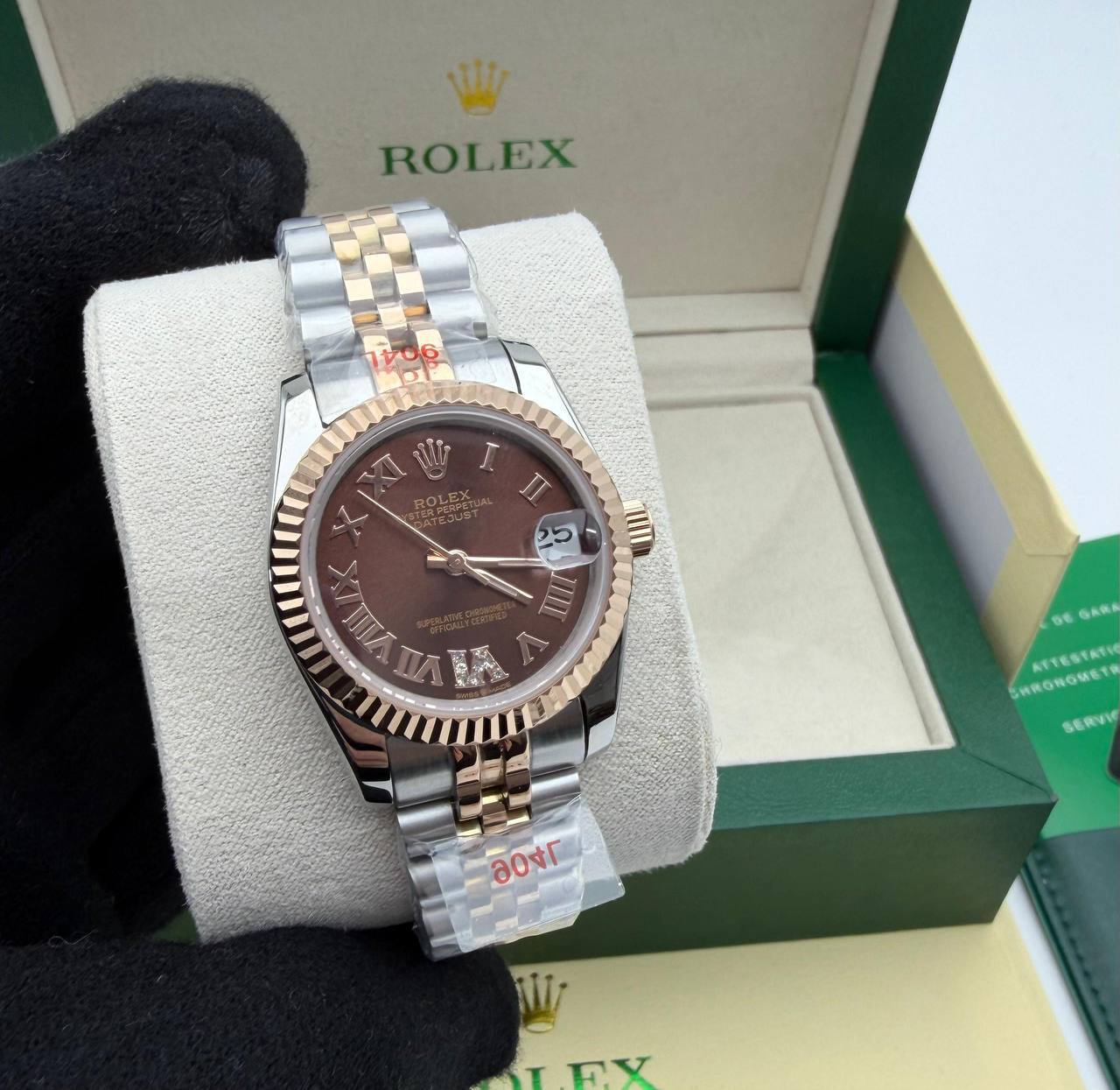 Rolex Lady-Datejust Watch Chocolate Roman Dial Jubilee Band Womens UK Reps AAA Quality