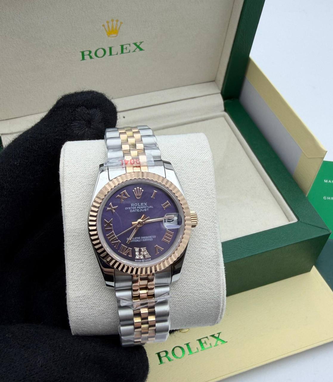 Rolex Lady-Datejust Watch Purple Roman Dial Jubilee Band Womens UK Reps AAA Quality