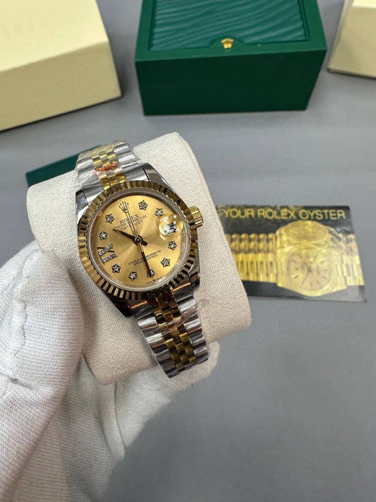 Rolex Lady-Datejust Watch Golden Dial Two Tone Jubilee Band Womens UK Reps AAA Quality