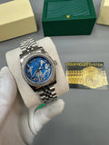 Rolex Lady-Datejust Watch Floral Blue Dial Silver Jubilee Band Womens UK Reps AAA Quality