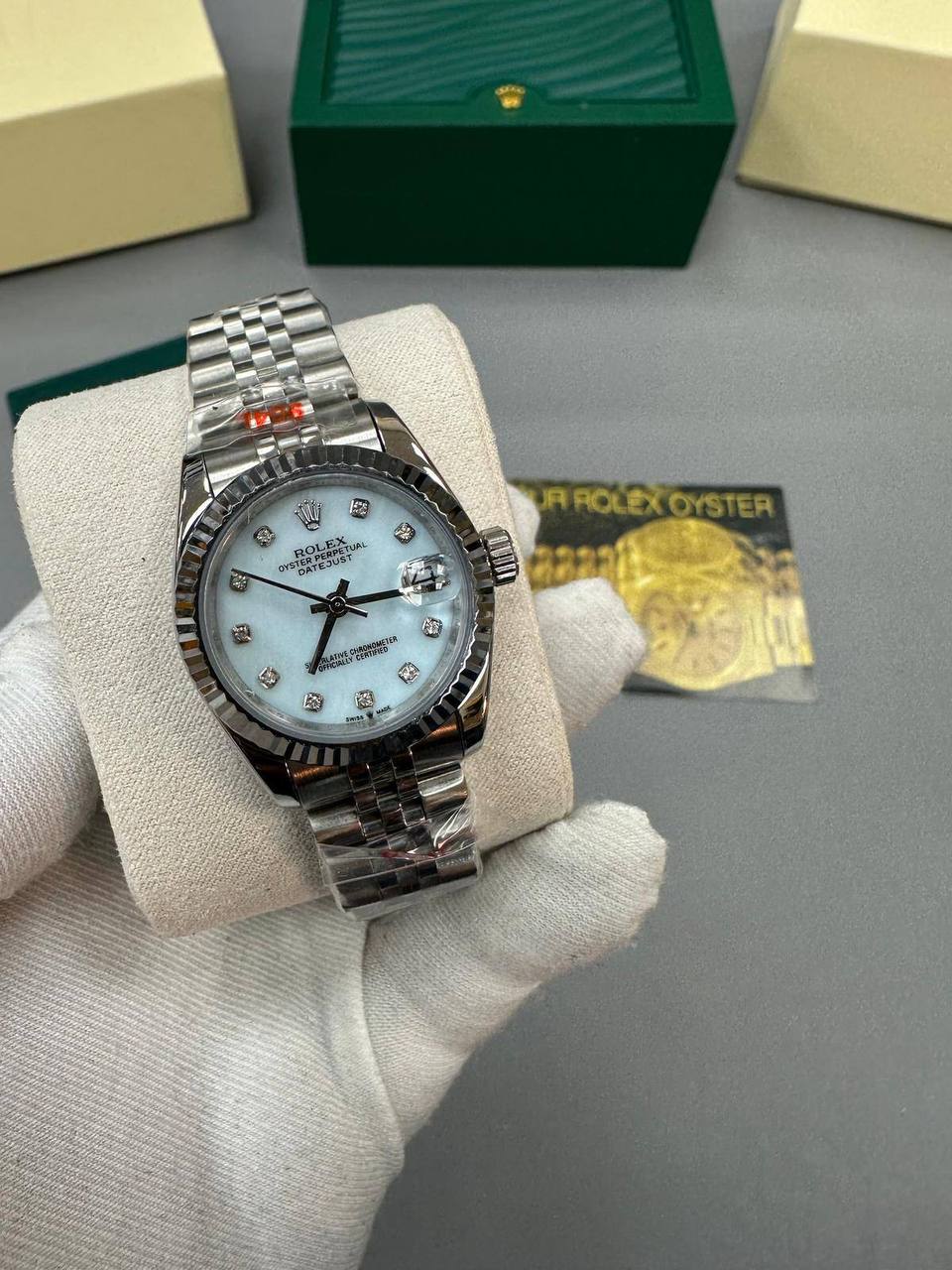 Rolex Lady-Datejust Watch Light Blue Dial Silver Jubilee Band Womens UK Reps AAA Quality