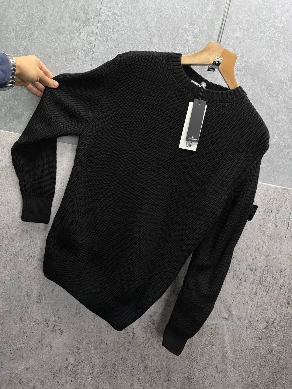 Stone Island Knit Compass Embossed Crewneck Black Logo Jumper Mens in Black Color Best Sale UK Reps AAA Quality