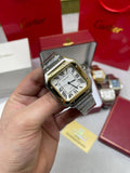 Cartier Santos Two Tone Yellow Gold White Dial Square Mens Watch UK Reps AAA Quality