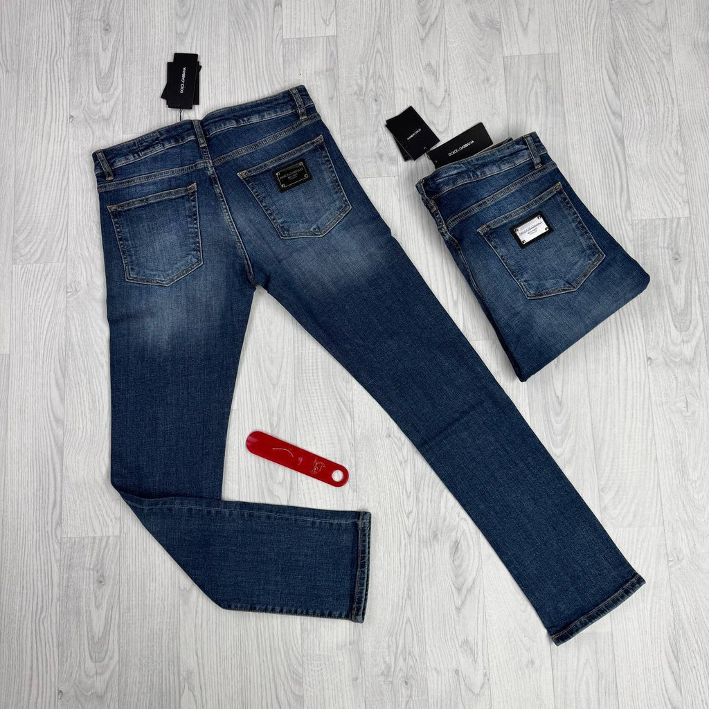 DOLCE & GABBANA Men's Slim High Stretch Jeans Navy Blue UK Reps AAA Quality