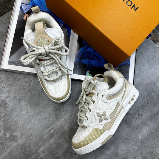 Louis Vuitton LV Low Top Skate Sneakers Beige/White Mens Best Sale UK Reps AAA Quality