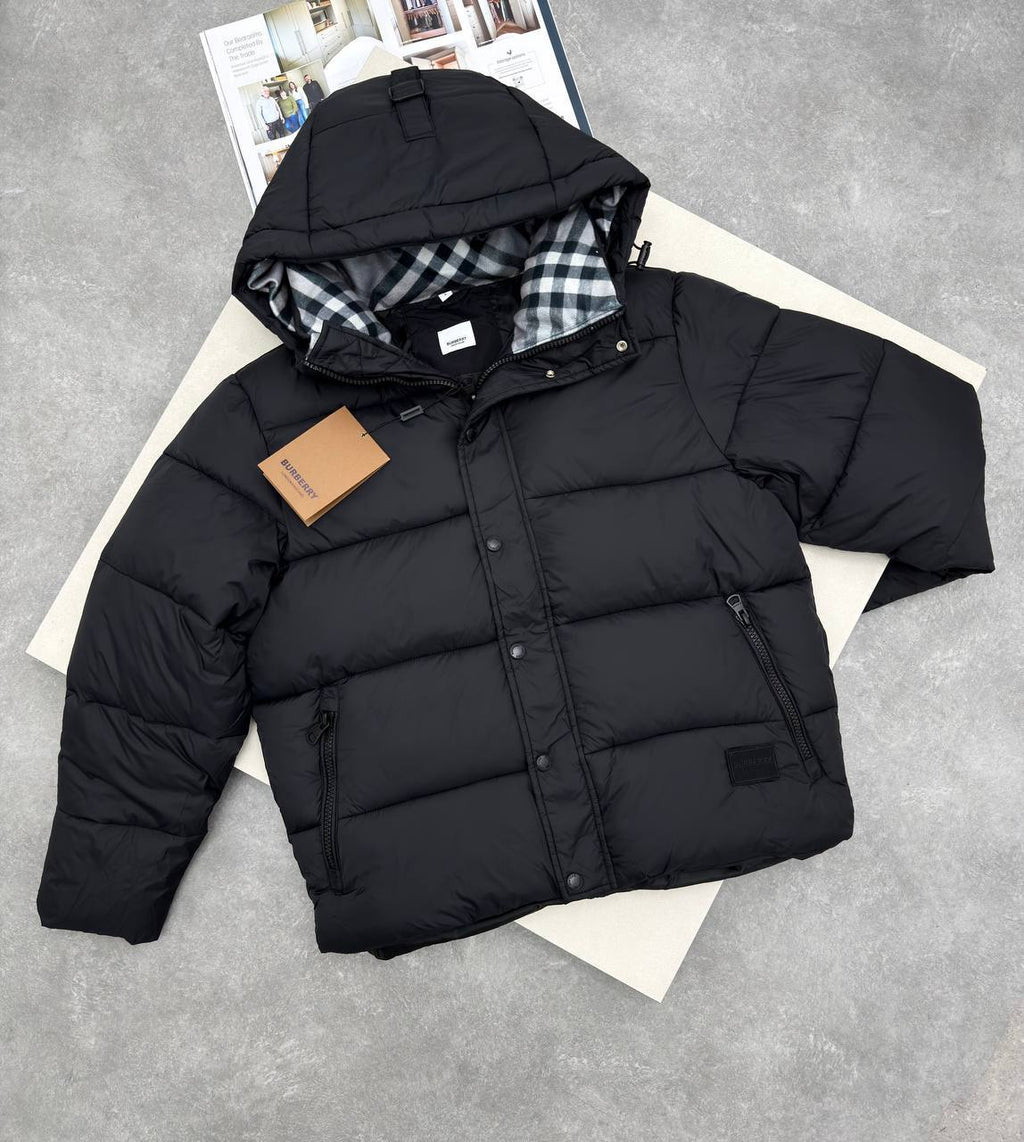 Burberry Puffer Down Check Jacket in Black Color Mens Best Sale UK Reps AAA Quality