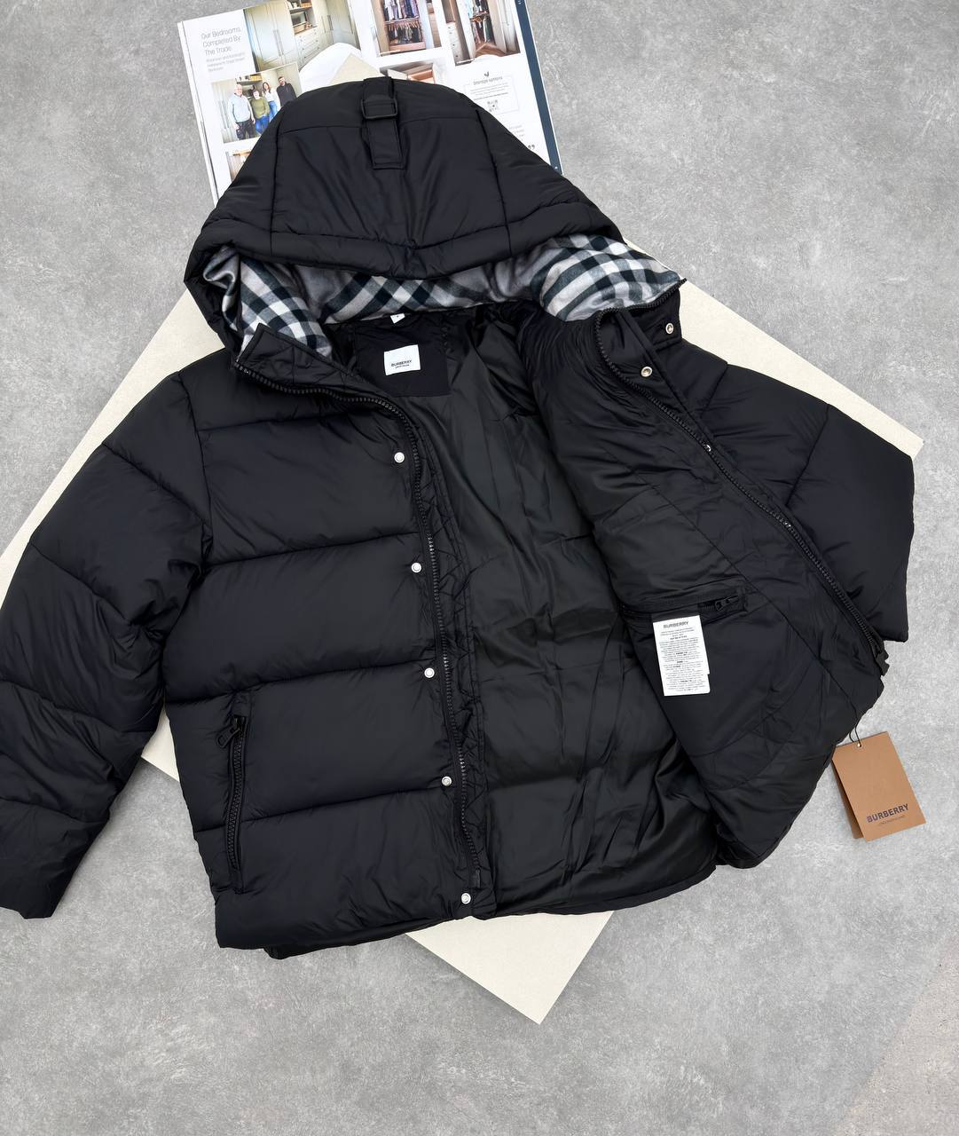 Burberry Puffer Down Check Jacket in Black Color Mens Best Sale UK Reps AAA Quality
