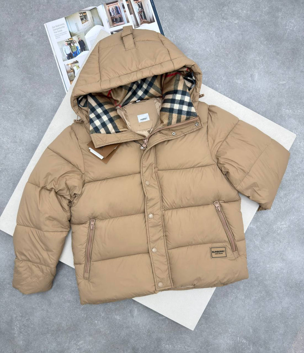Burberry Puffer Down Check Jacket in Beige Color Mens Best Sale UK Reps AAA Quality