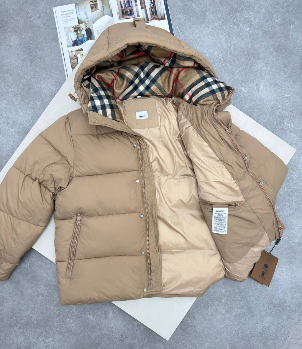 Burberry Puffer Down Check Jacket in Beige Color Mens Best Sale UK Reps AAA Quality