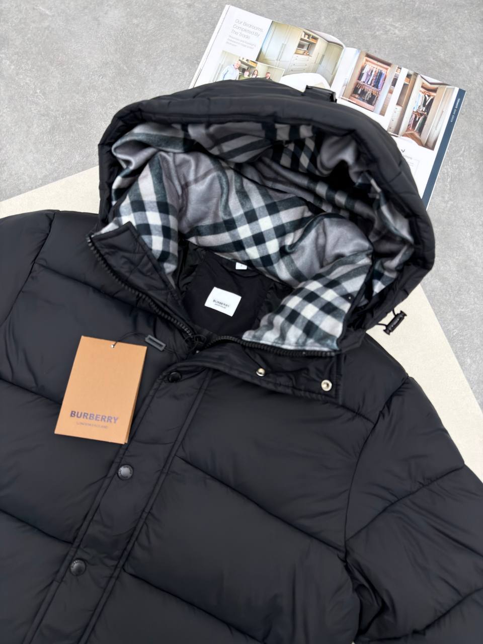 Burberry Puffer Down Check Jacket in Black Color Mens Best Sale UK Reps AAA Quality
