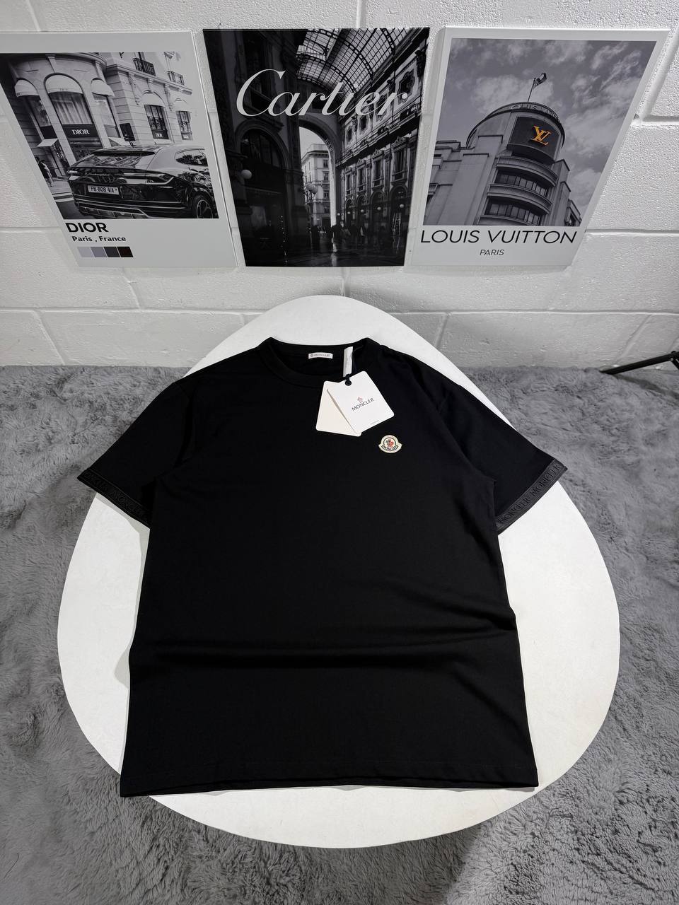 Moncler Men's Printed Logo Black Stripe T-Shirts in 2 Colors UK Reps AAA Quality