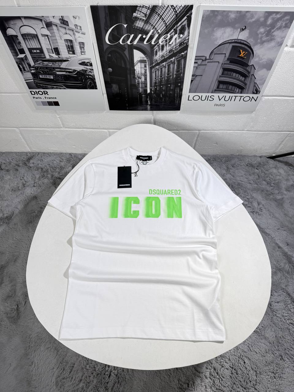 Dsquared2 Men's Green Icon Logo-Print T-Shirt in White UK Reps AAA Quality