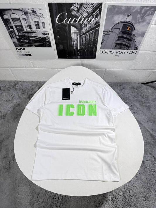 Dsquared2 Men's Green Icon Logo-Print T-Shirt in White UK Reps AAA Quality
